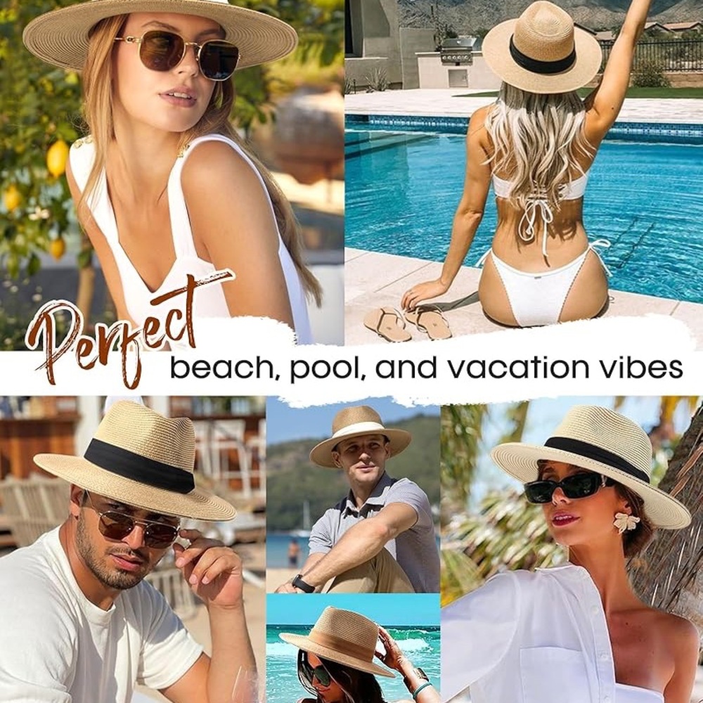 FURTALK Womens Mens Wide Brim Straw Panama Hat Fedora Sun Hats Straw Hat
UPF 80+ - Picture 4 of 11